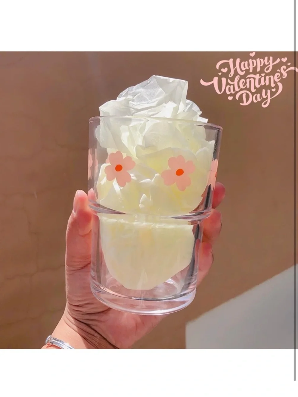 13oz Reusable Glass Tumbler with Pink Flower Accents and Lid